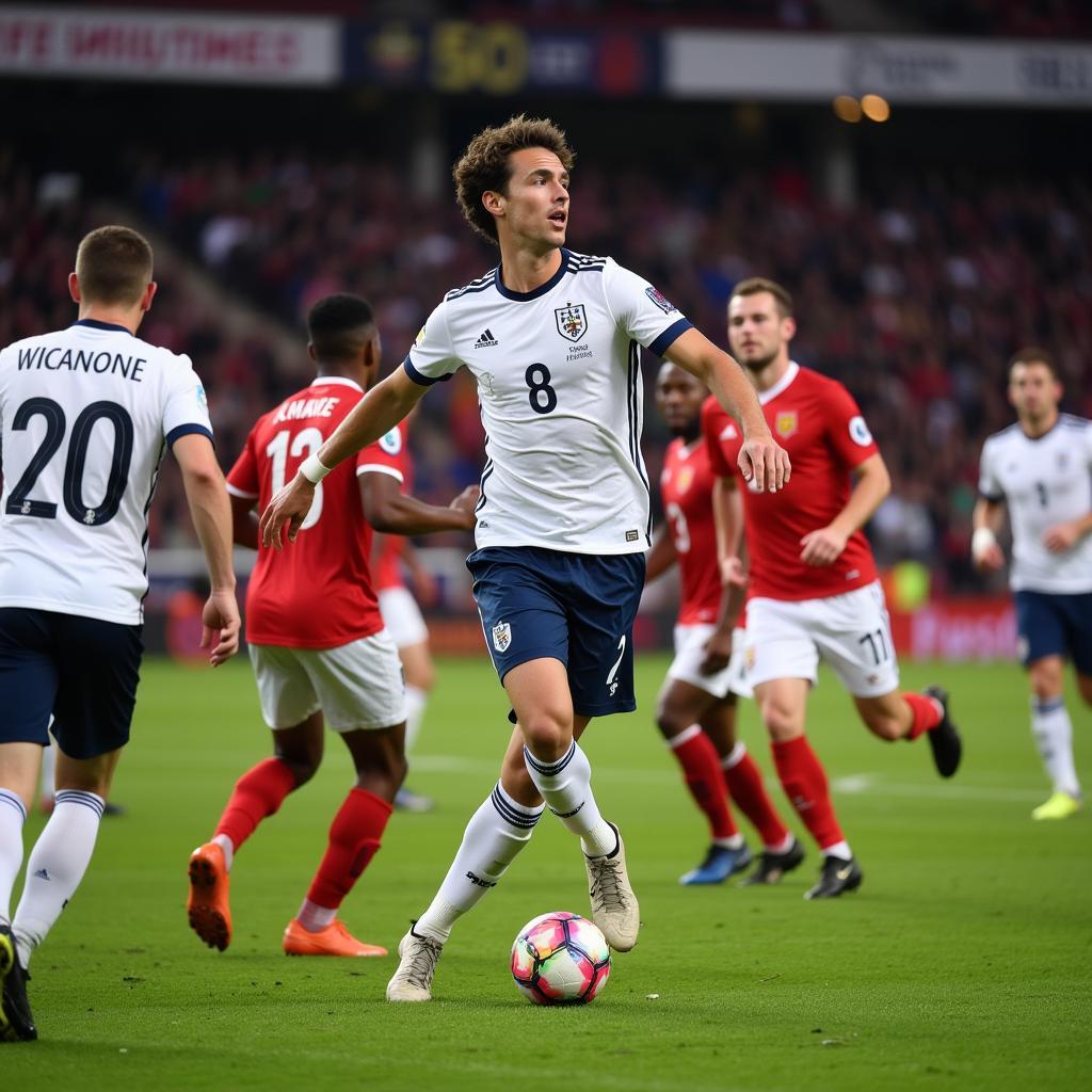 Brent Blake demonstrating his tactical awareness and midfield play during a match.