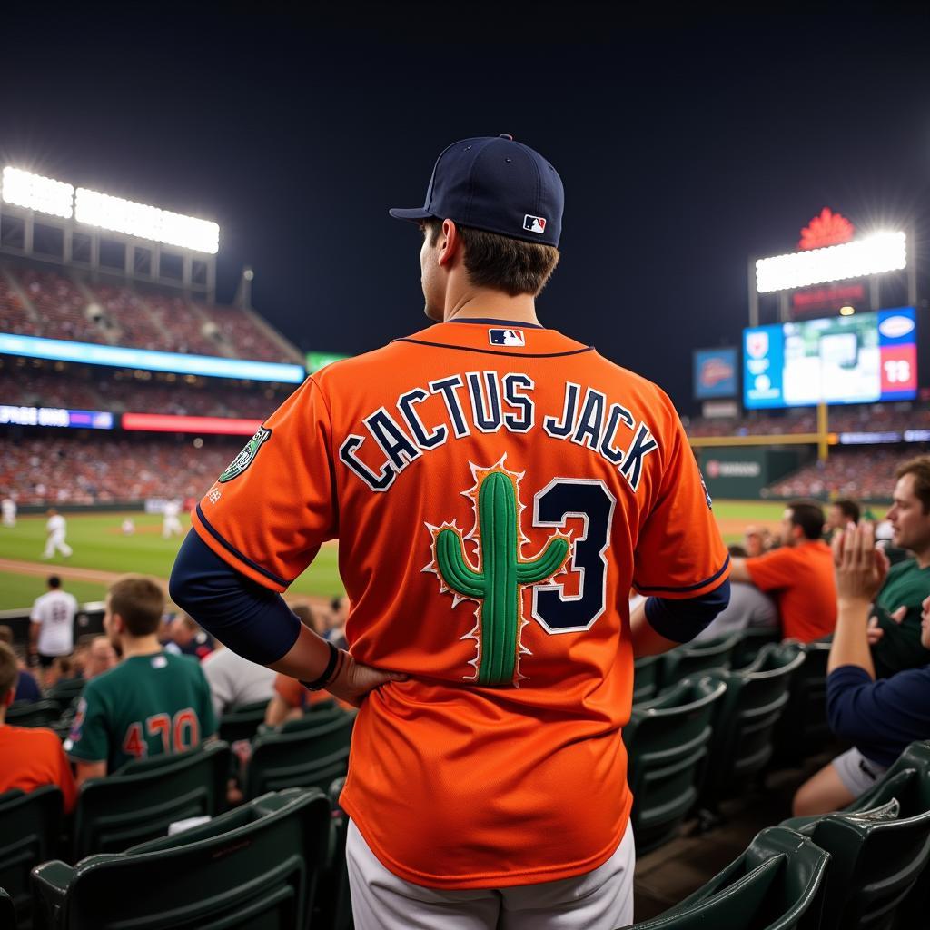 Fan Wearing a Cactus Jack Astros Jersey at a Game