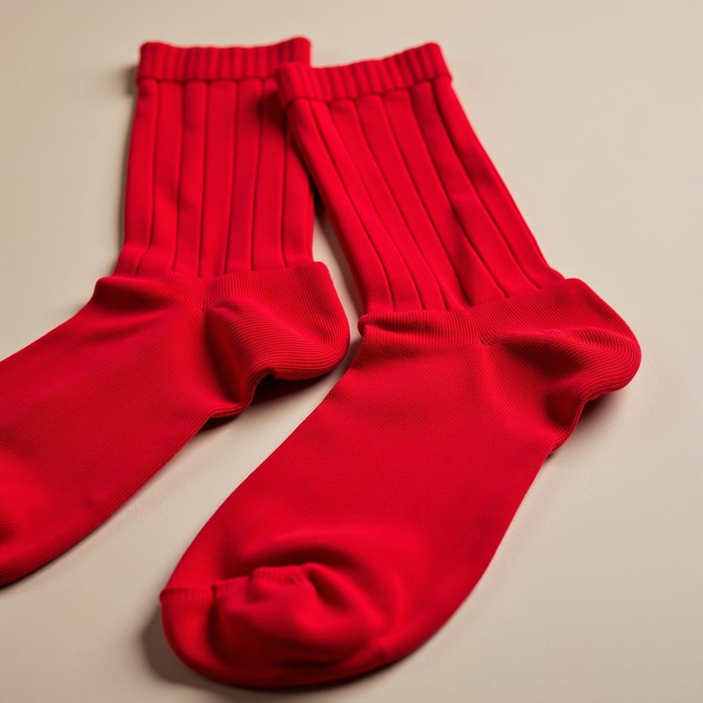 Close-up of vibrant cardinal red baseball socks, showcasing their texture and rich color.