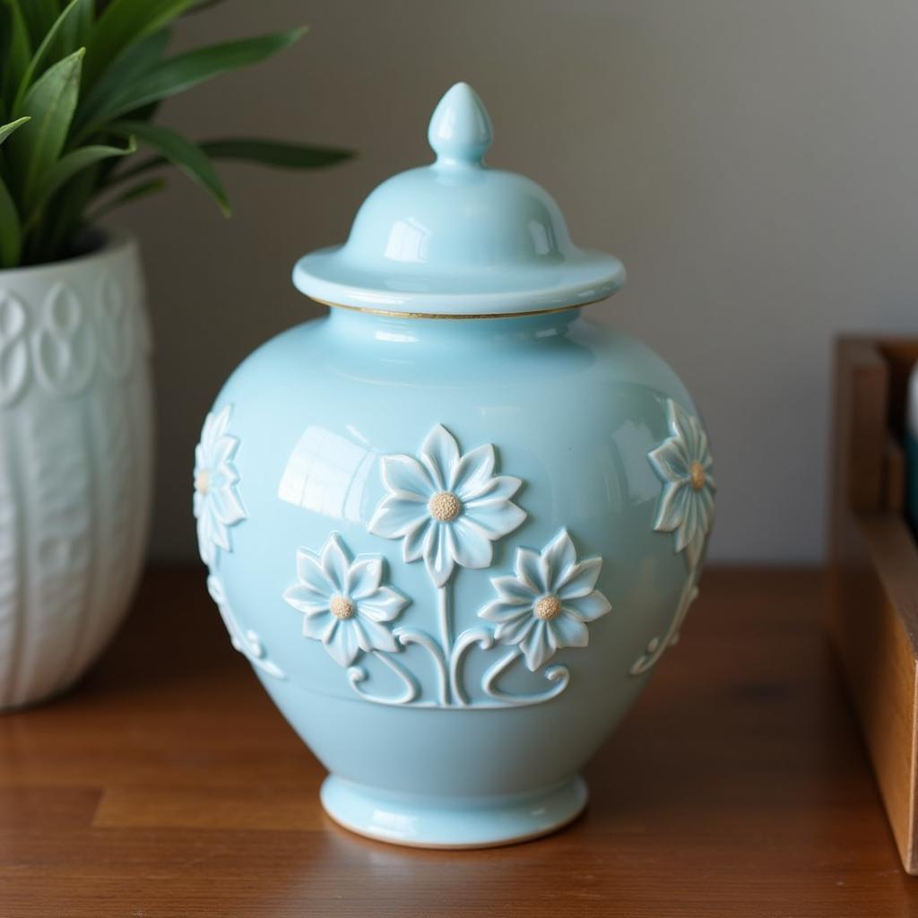 Ceramic Light Blue Urn for Ashes