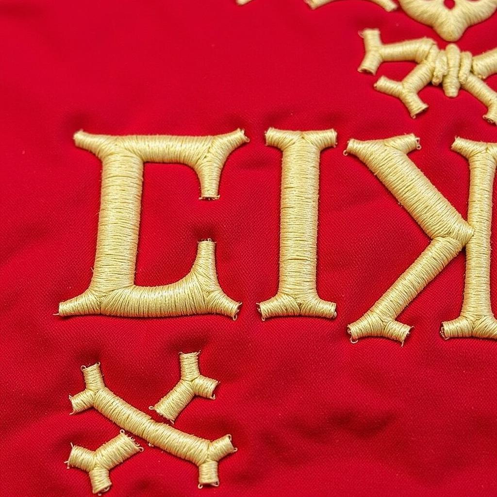 Close-up view of a Chi Omega flag, showcasing its intricate details and vibrant colors.