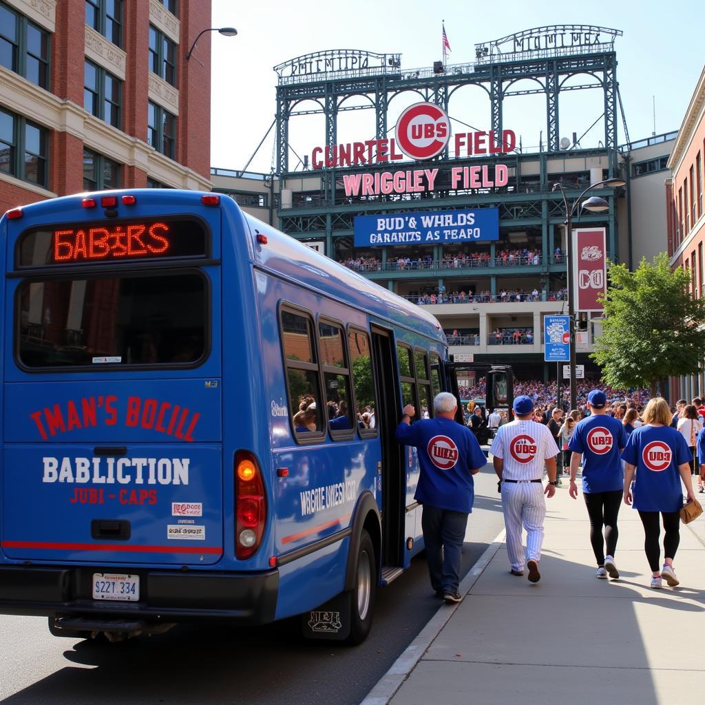 Chicago Cubs bus trip arriving at Wrigley Field