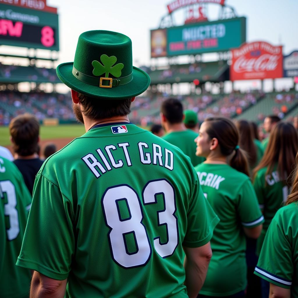 Cubs Fan in St. Patrick's Day Jersey at Wrigley Field