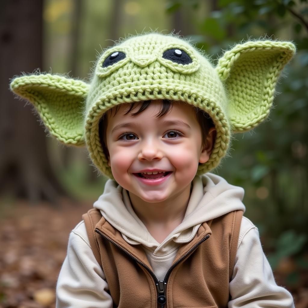 A Child Wearing a Yoda Ears Hat