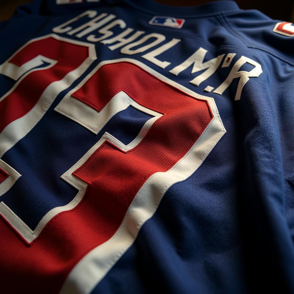 Chisholm Jr. Jersey Close-Up: A detailed image of the Chisholm Jr. jersey, showcasing the name, number, and team logo.