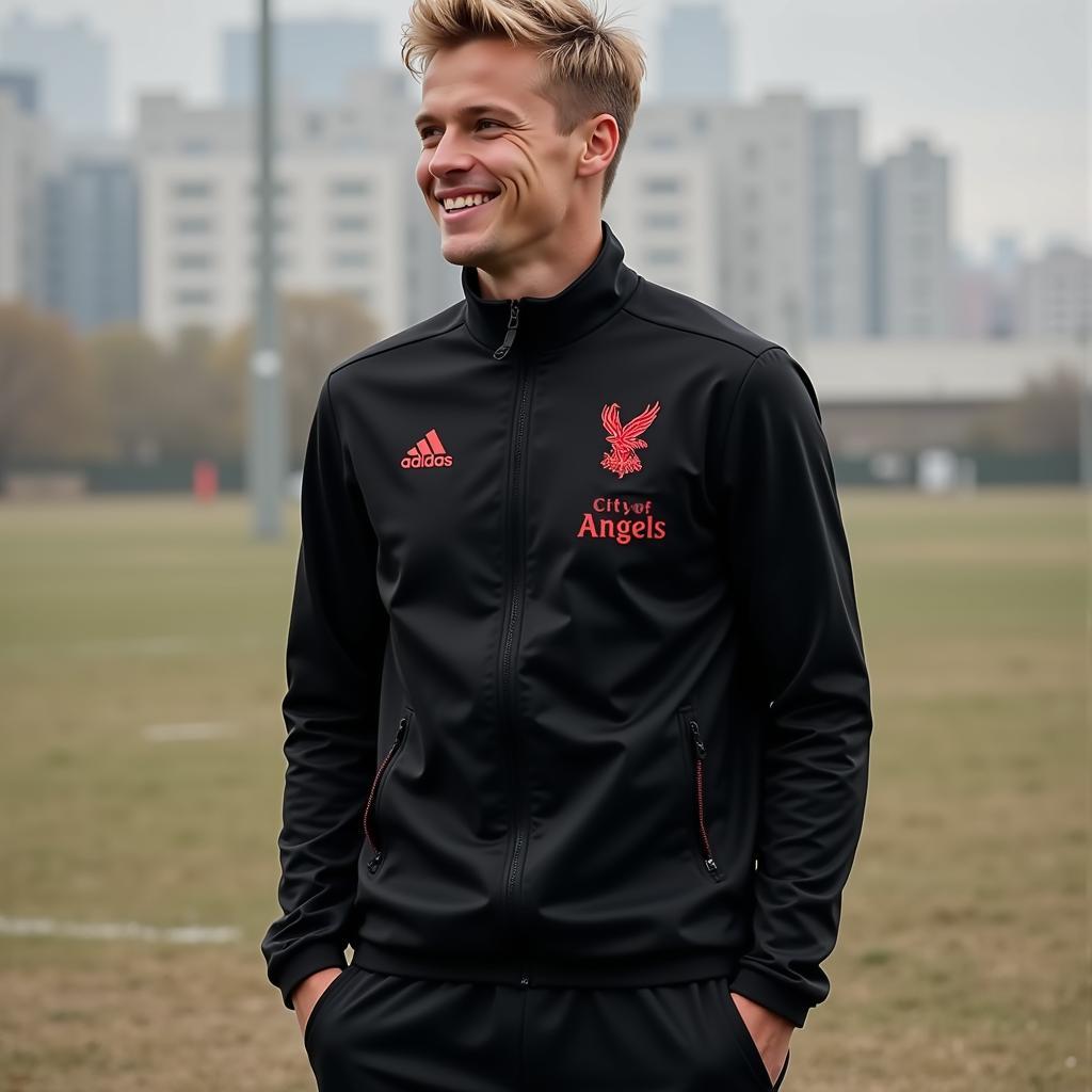 Frenkie de Jong wearing a stylish City of Angels jacket