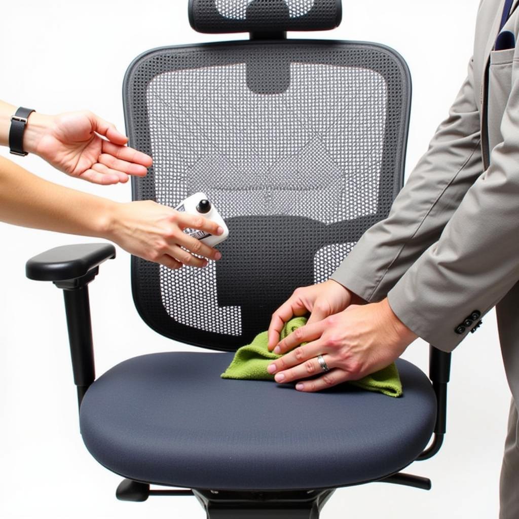 Cleaning a baseball office chair with appropriate cleaning products