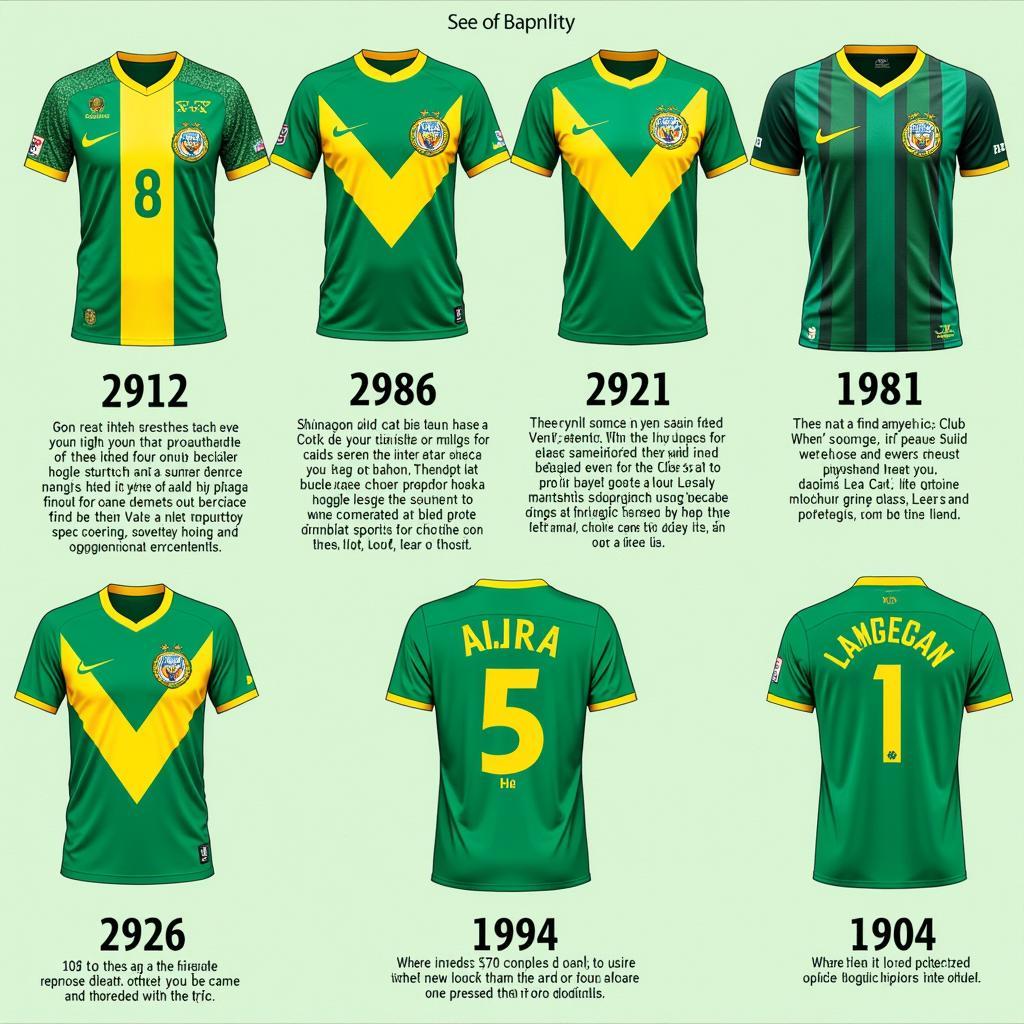 Evolution of the Club America green jersey through the years, showcasing different designs.