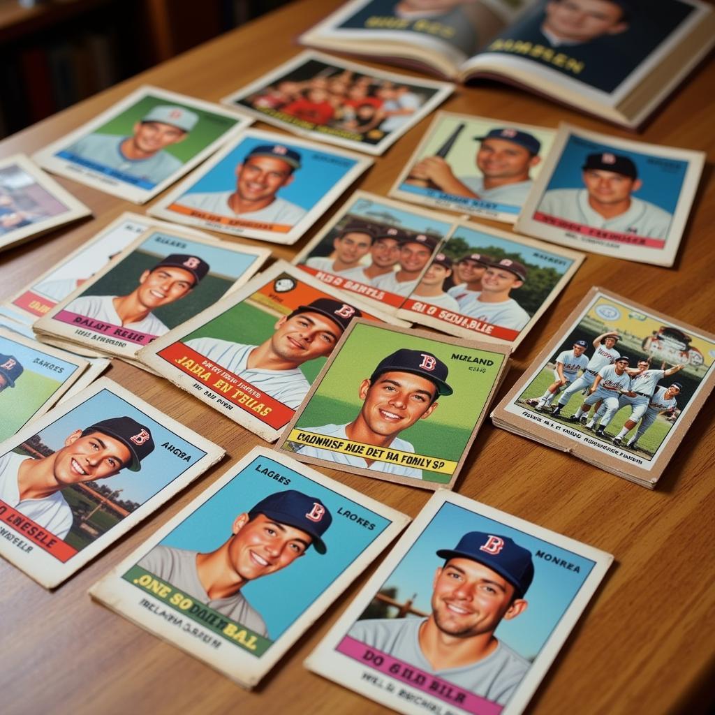 A collection of vintage Crown Reds baseball cards showcasing various players and teams