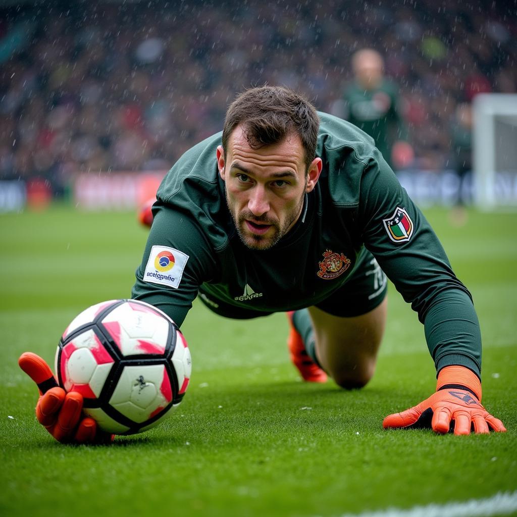 Goalkeeper Making a Save with Derby Gloves