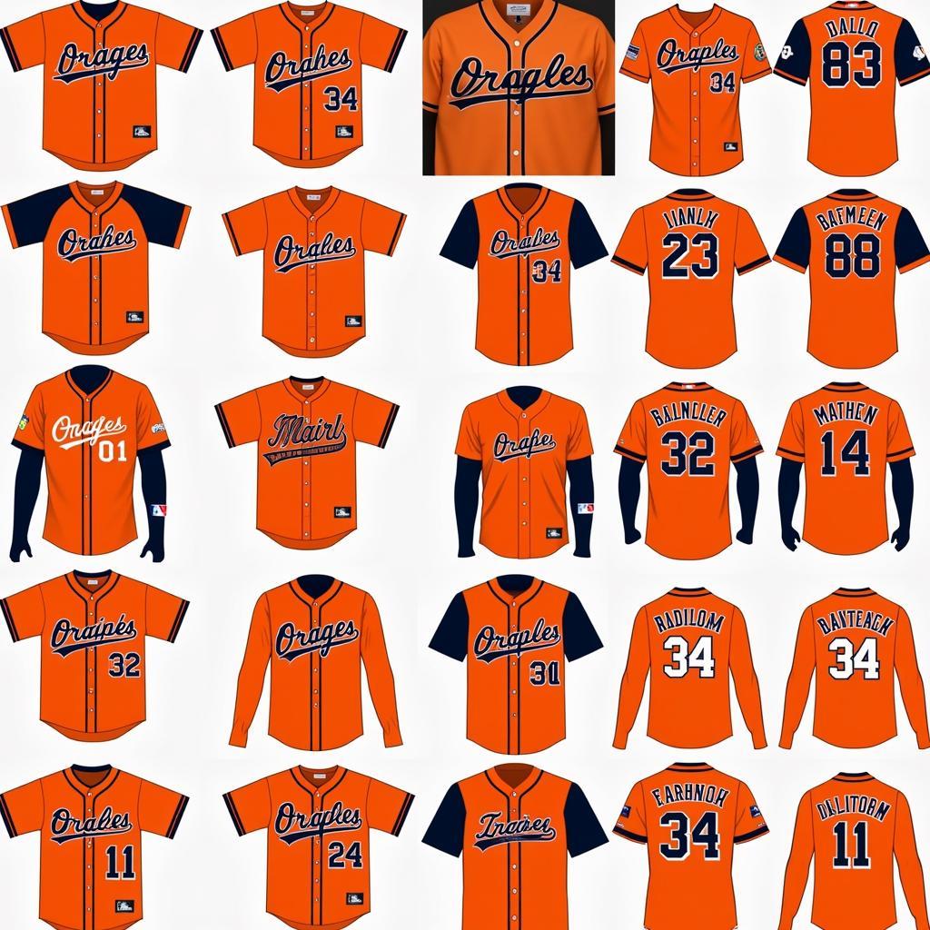 Various orange baseball uniform designs