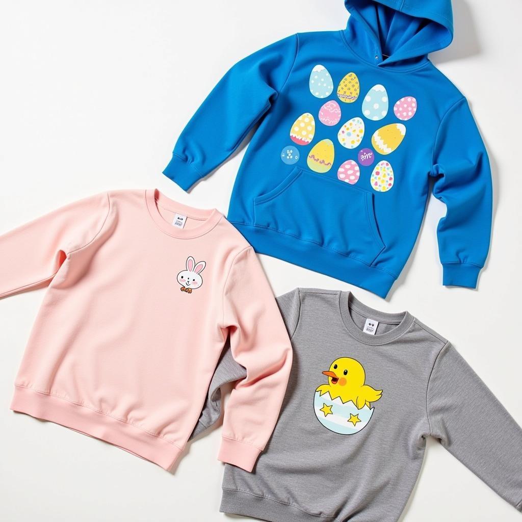 Variety of Easter sweatshirt designs and styles.