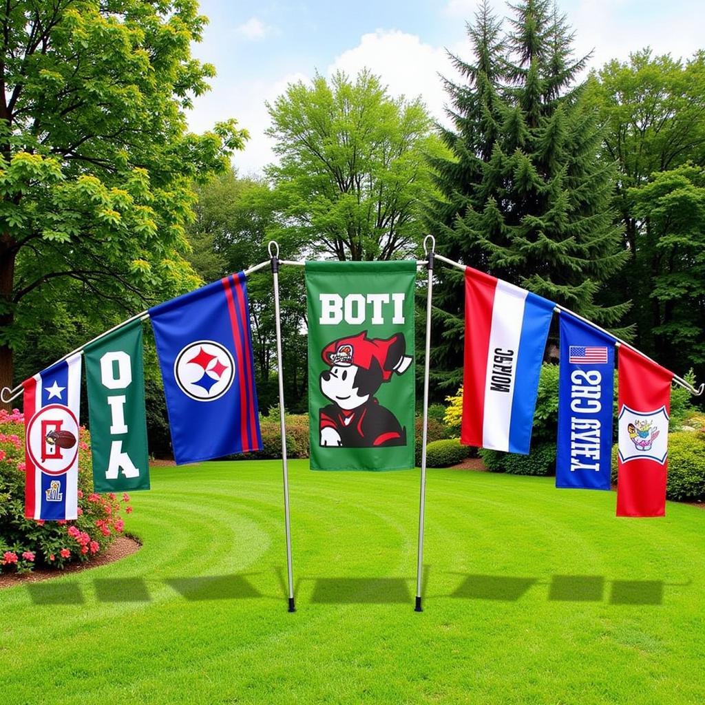 Variety of Garden Flags Displayed on Poles