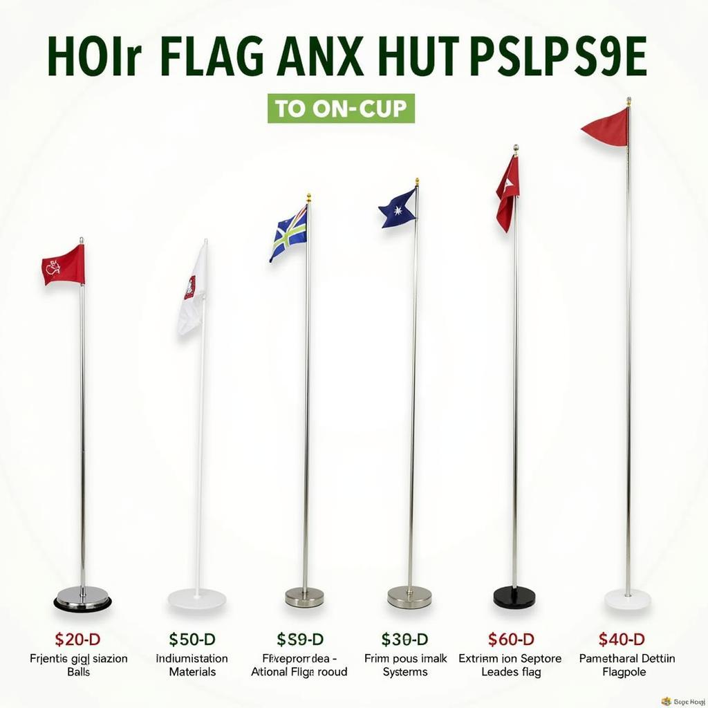 Variety of golf flag pole and cup sets showcasing different features