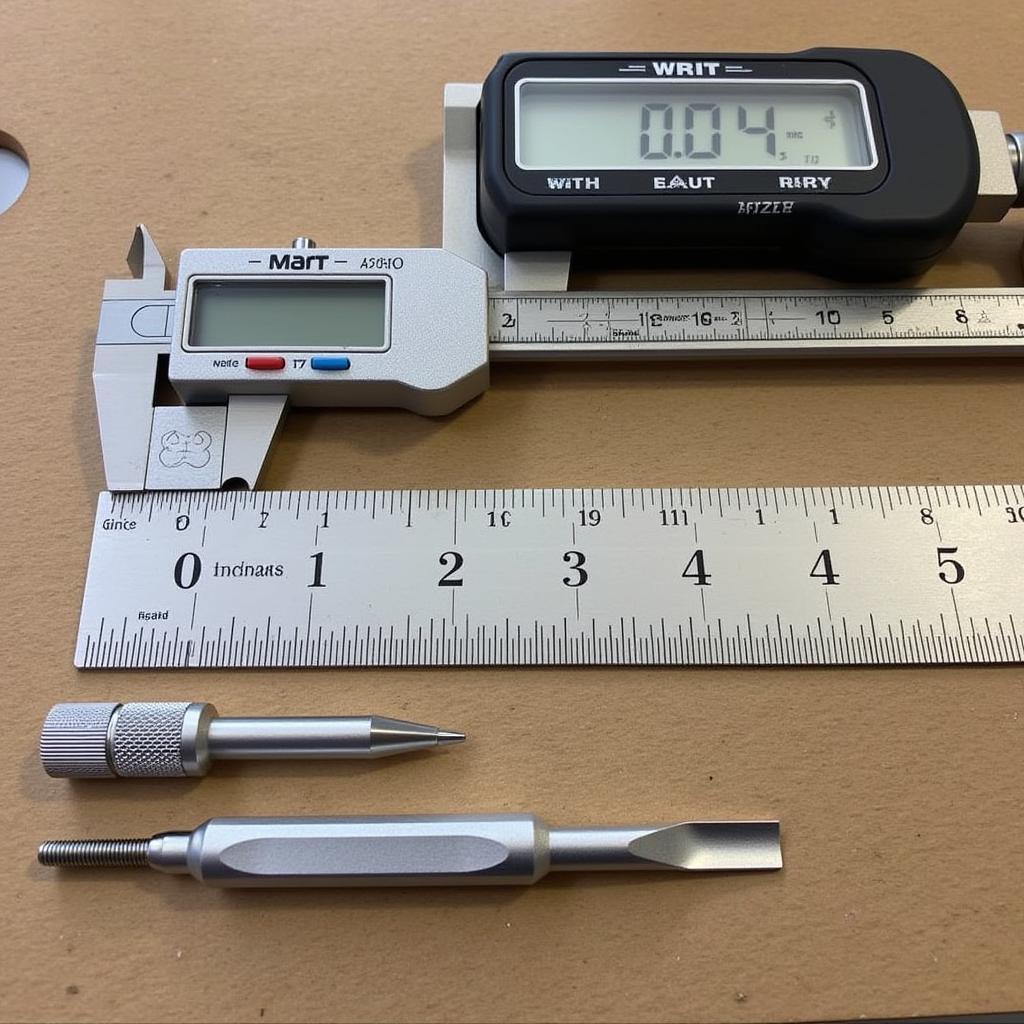 Various tools for precise measurement and conversion from .675 inches to millimeters.