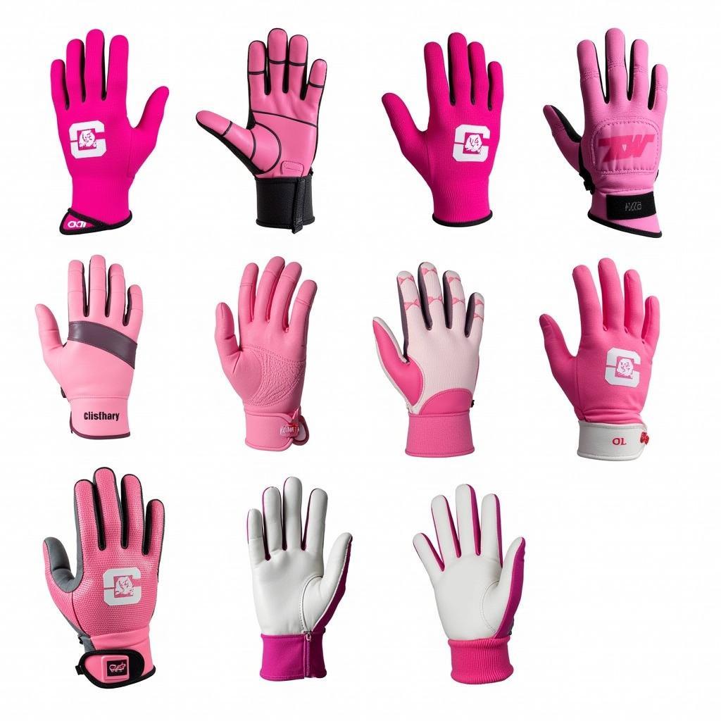 Variety of pink batting gloves for men, showcasing different styles, brands, and shades of pink