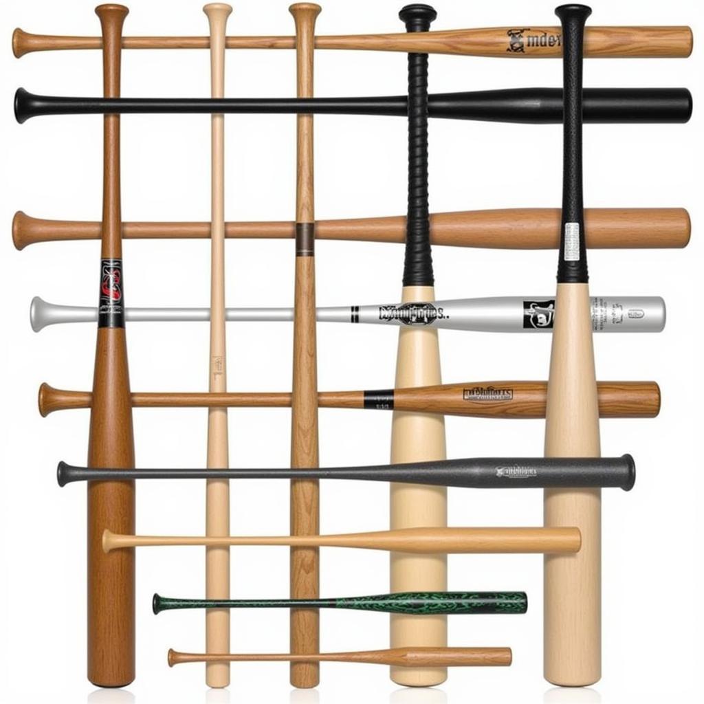 Various 30-inch baseball bats made of wood, aluminum, and composite materials.