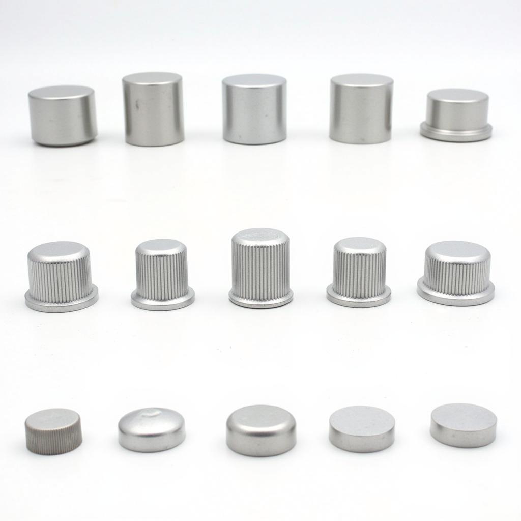 Various types of aluminum bleacher end caps illustrating different shapes and sizes