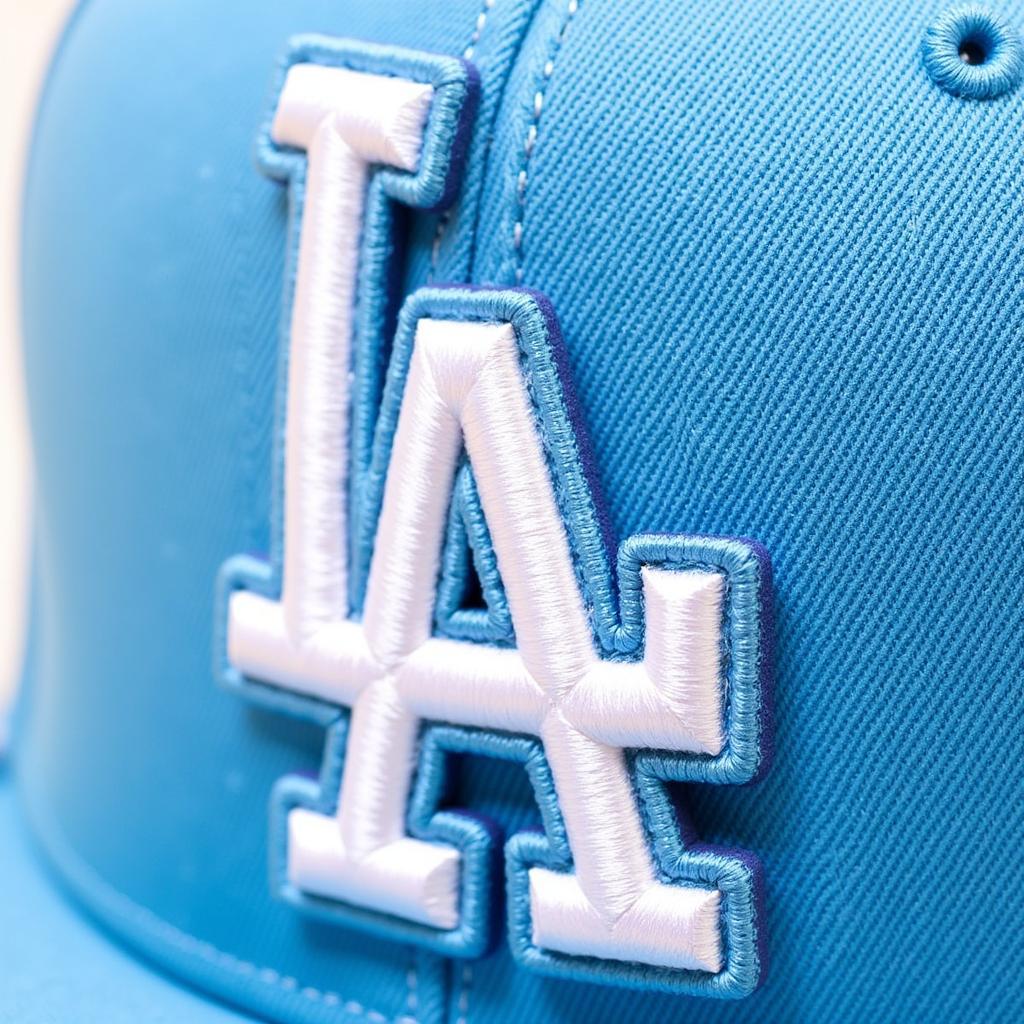 Close-up of Dodgers Hat Logo and Stitching