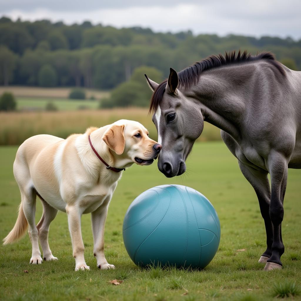 Dog and horse sharing a playful moment