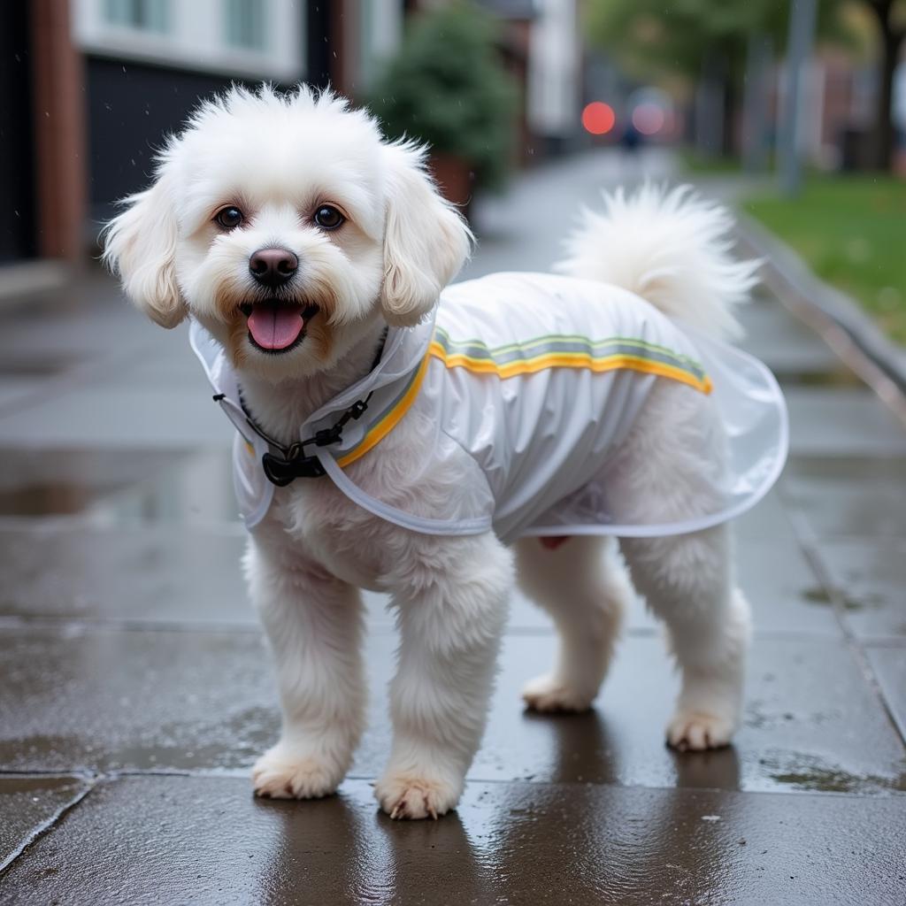 Dog in a Transparent Raincoat Enhanced Visibility in Rain