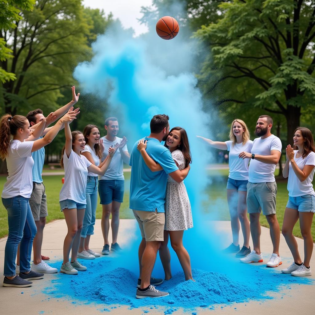 Family Celebrating Gender Reveal with a Ball