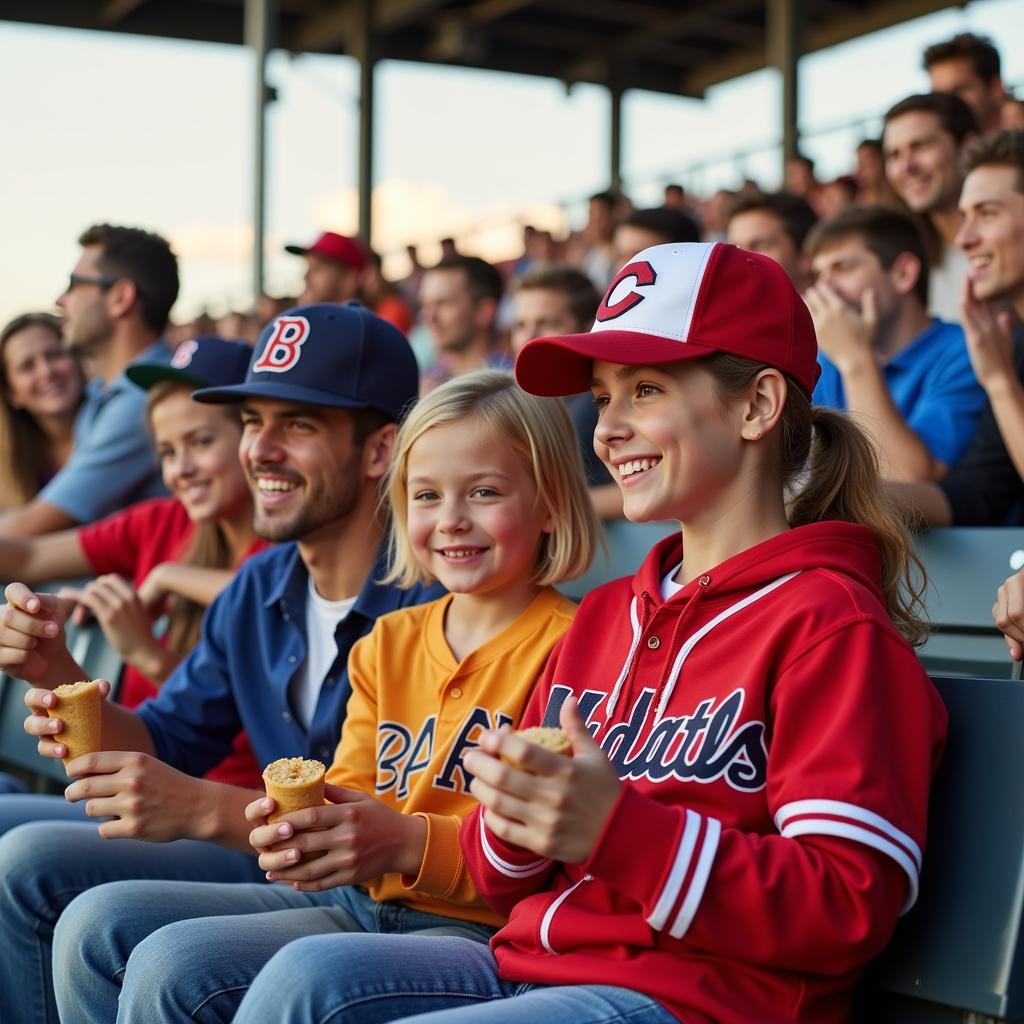 A family enjoying a baseball game together at the stadium