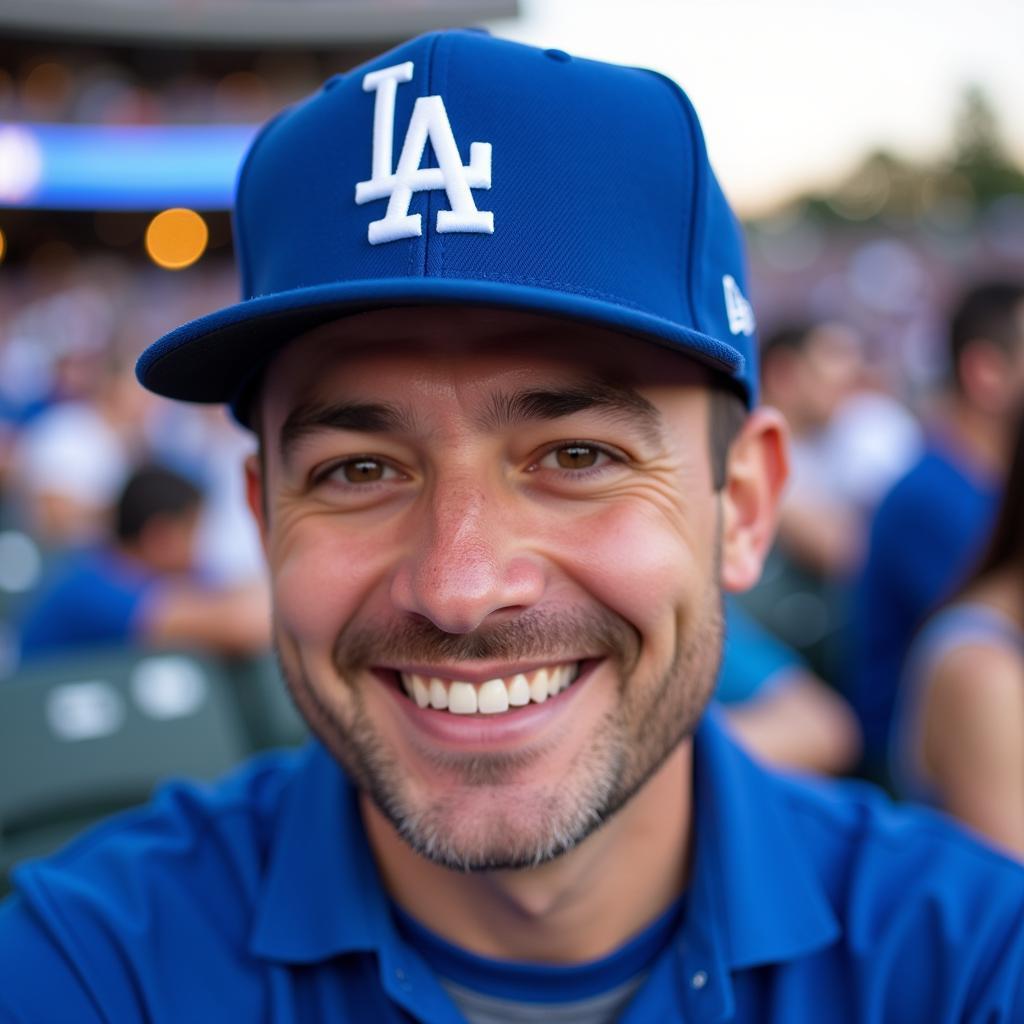 A Fan Wearing a Sky Blue Dodgers Hat