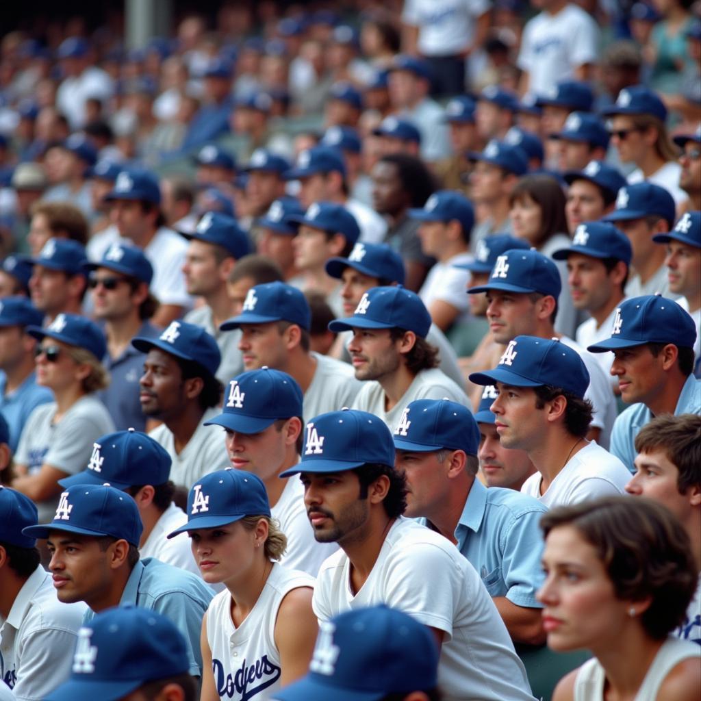 Dodgers fans wearing 42 hats at a game