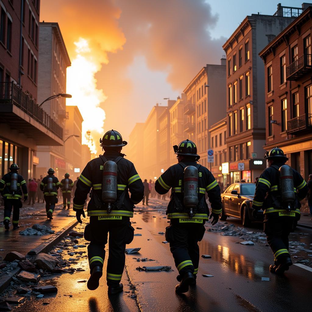 FDNY Ladder 7 firefighters responding to the World Trade Center on 9/11