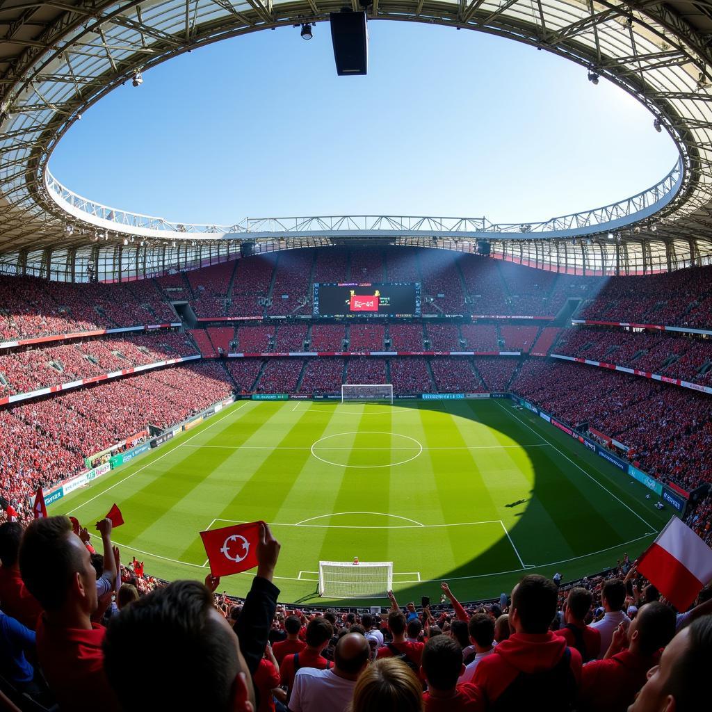 A stadium full of cheering football fans.