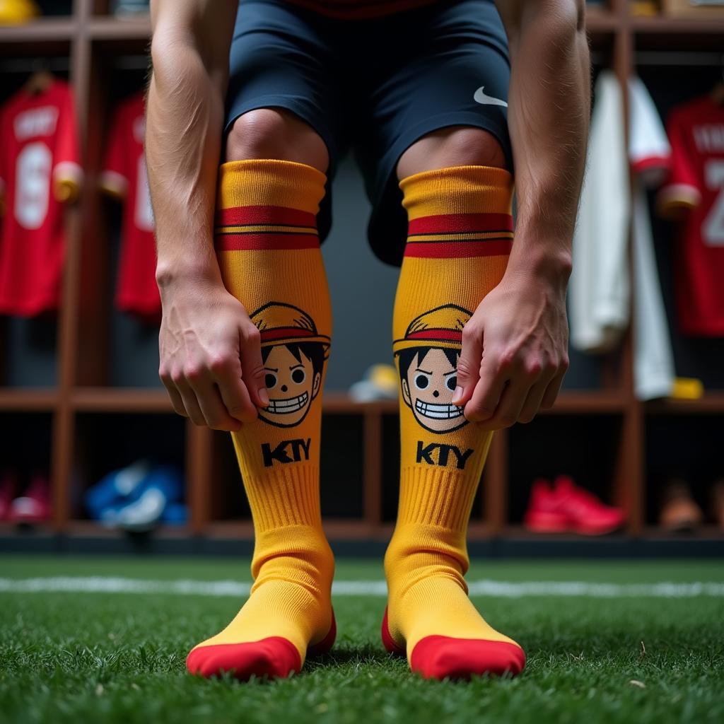 Footballer Preparing for a Match with Luffy Socks