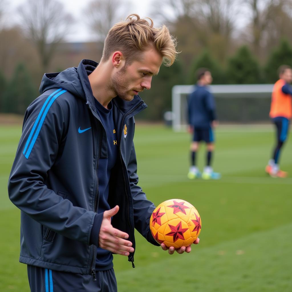 Frenkie de Jong practicing the hand bones game.