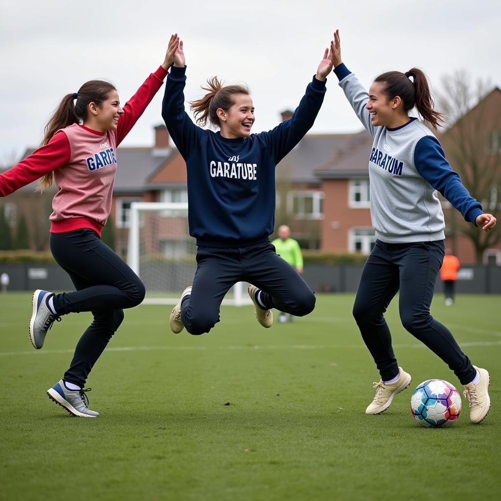 Friends Celebrating a Goal in Football Sweatshirts