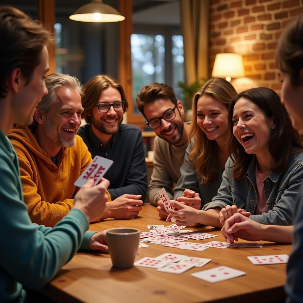 Friends Laughing While Playing Cards