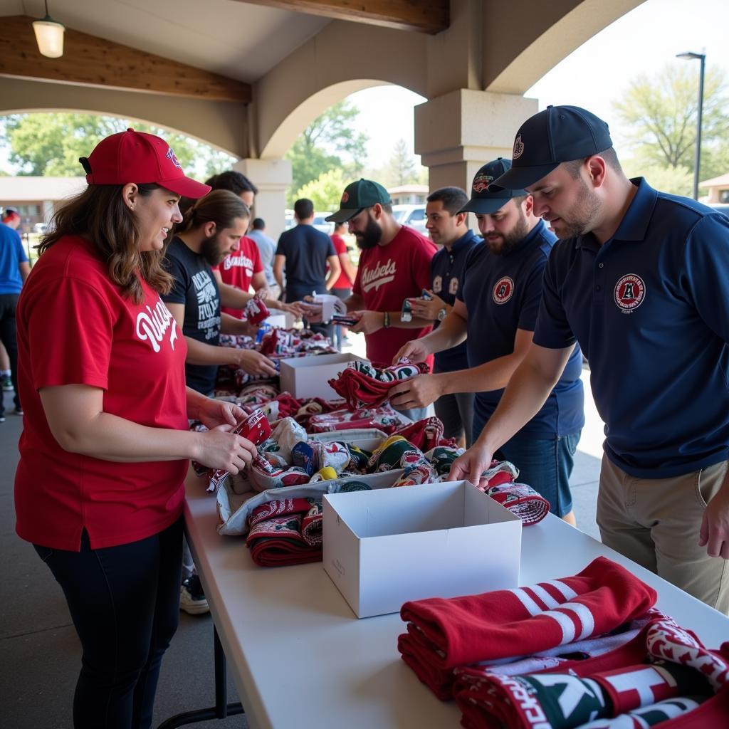 Fans lining up to receive giveaways