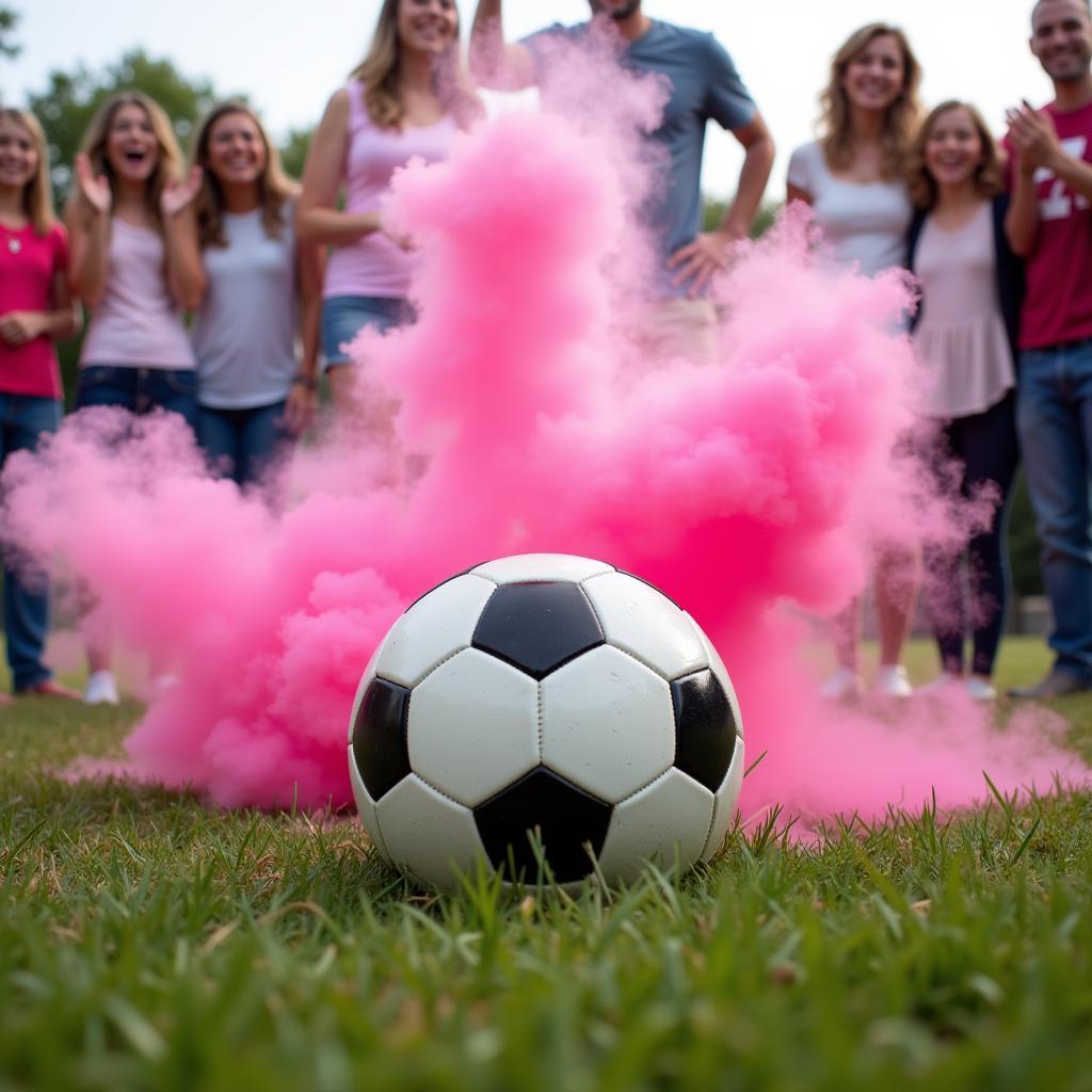 Soccer Ball Bursting with Pink Smoke for Gender Reveal