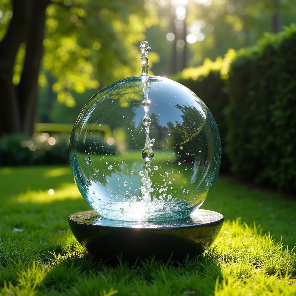 Glass ball fountain as a stunning garden decor centerpiece