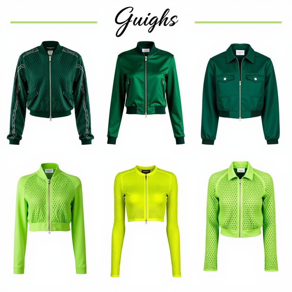 Different styles of green cage jackets: A variety of green cage jackets showcasing different designs, materials, and features, catering to diverse styles and preferences.