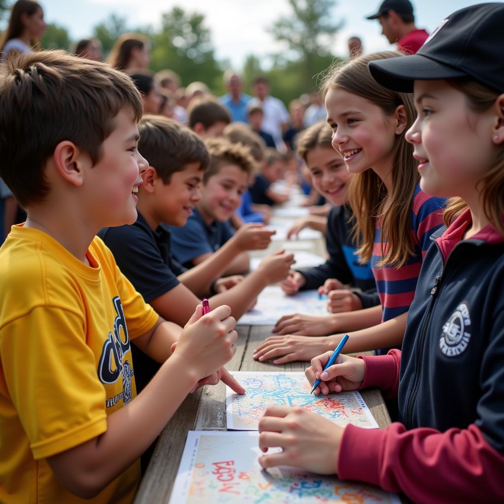 Harper Thompson engaging with young fans at a community outreach event