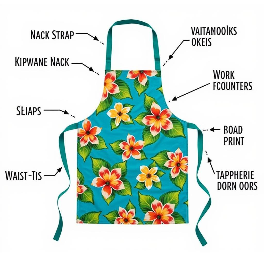 Hawaiian apron featuring pockets and adjustable straps.