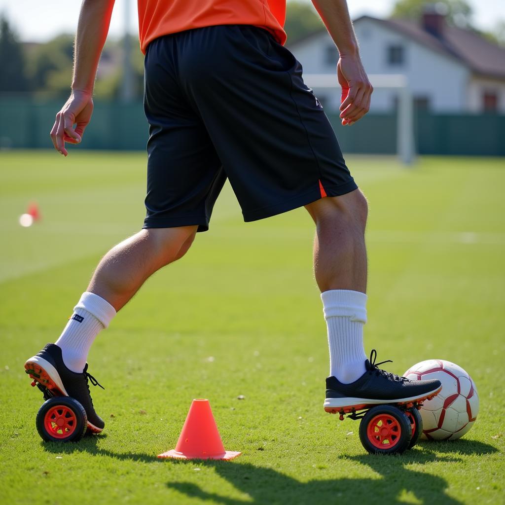 Heavy hitters wheels being used by a soccer player during agility drills