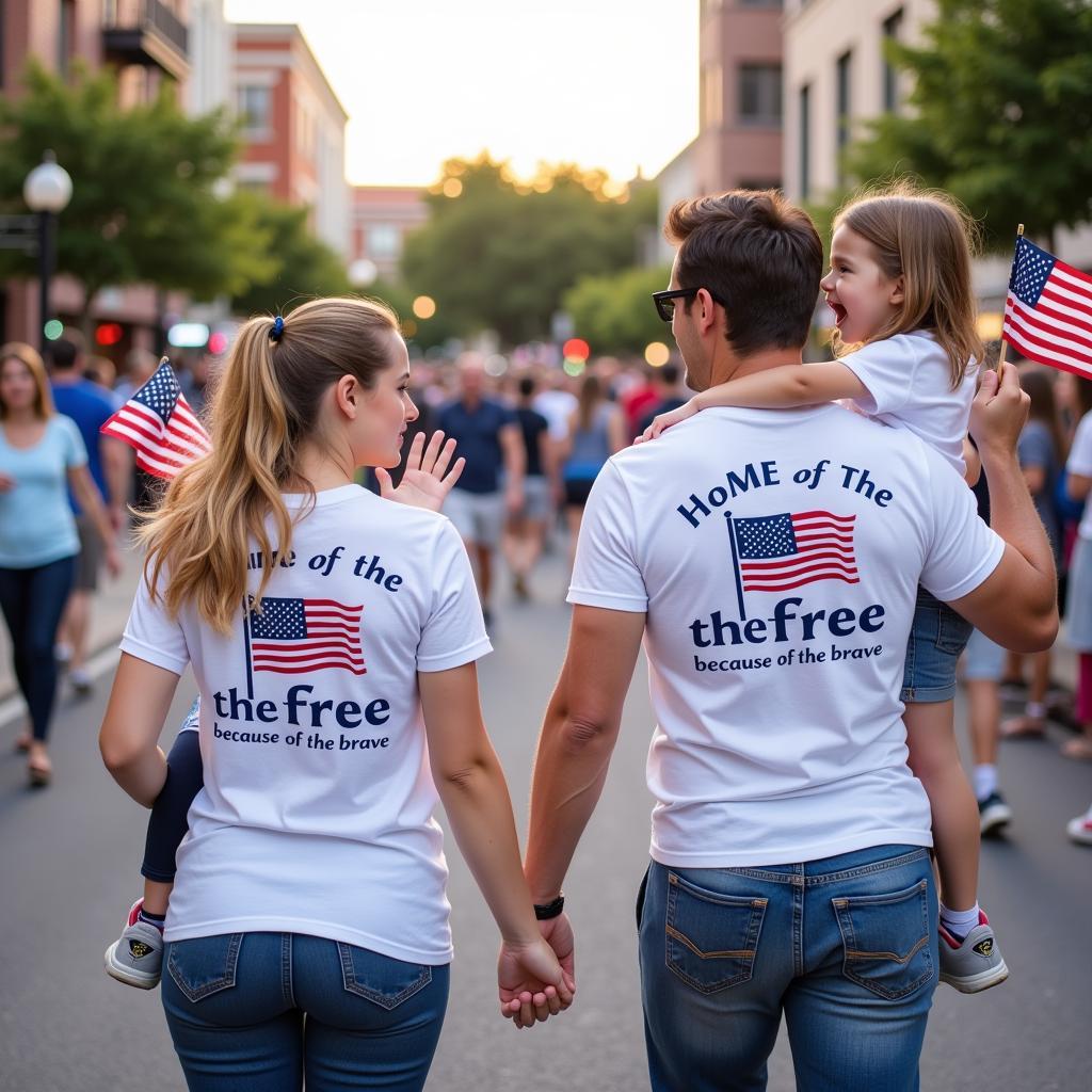 Family Showing Support with Home of the Free T-Shirts