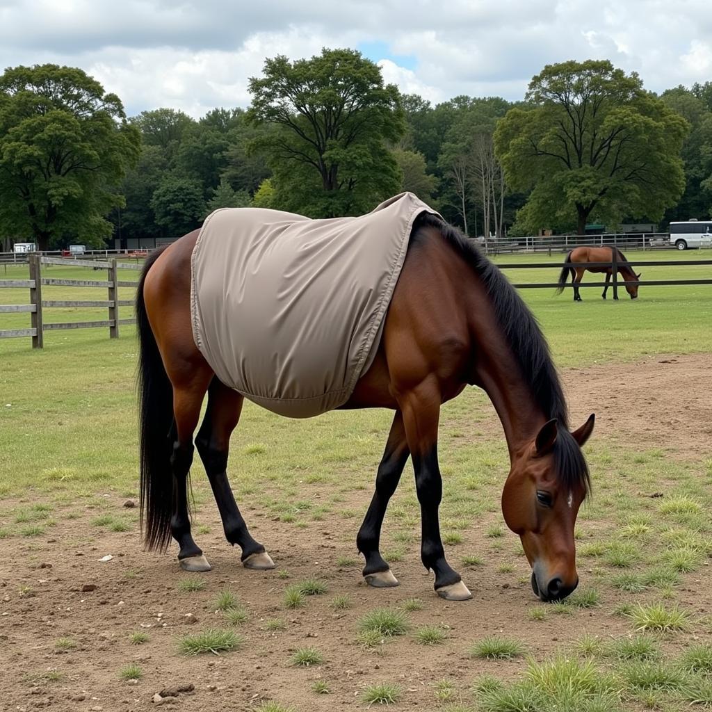 Horse wearing a diaper bag comfortably