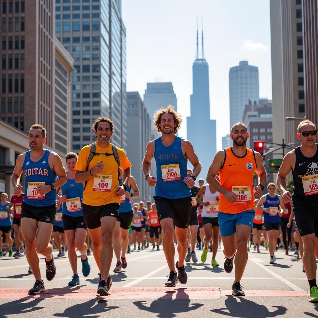 Runners Crossing the Finish Line at the Hot Chocolate Chicago Race