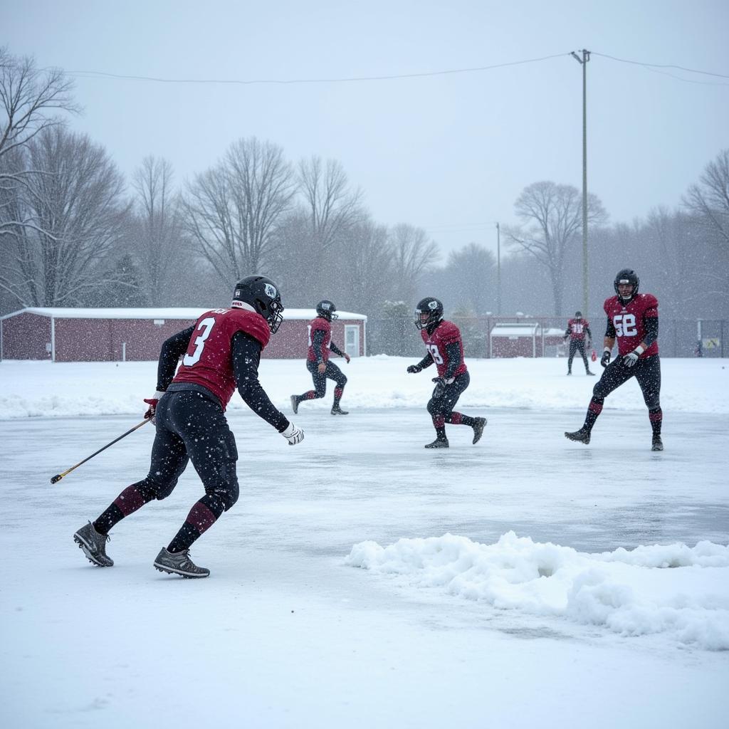 Football on a Frozen Field in Winter