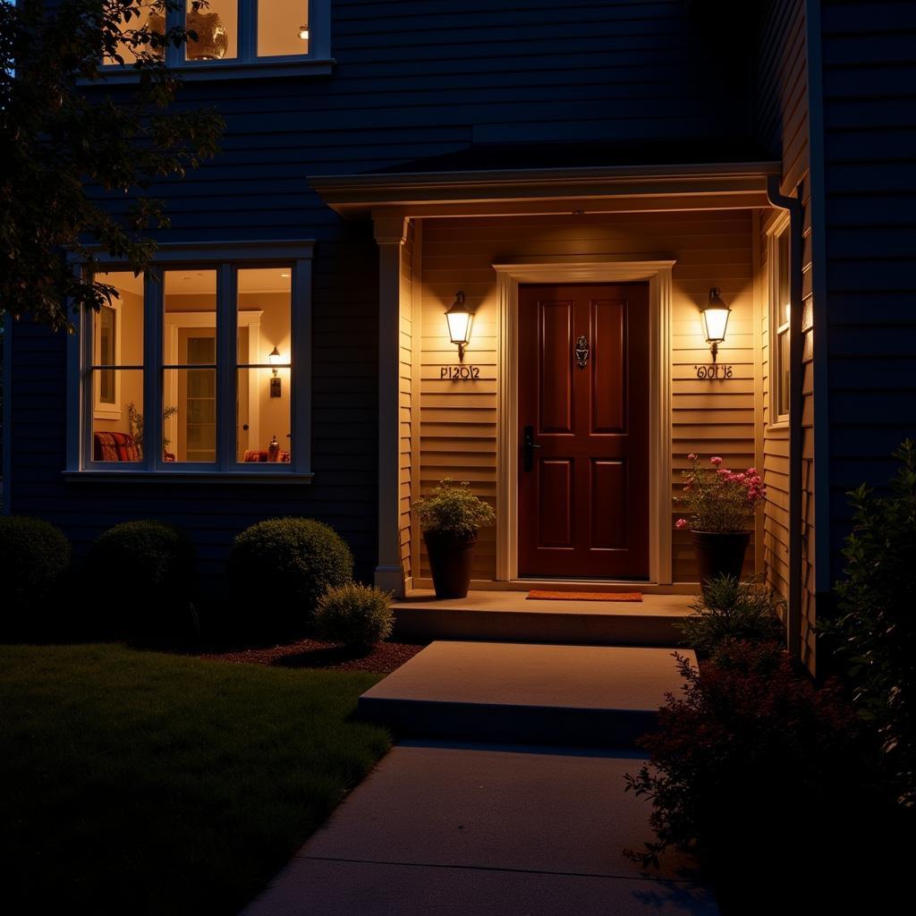 Illuminated Big Metal House Numbers at Night