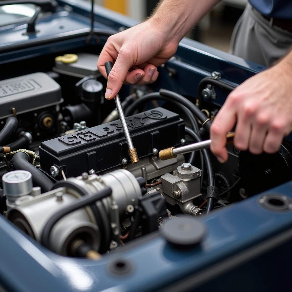 Close-up inspection of a used Hells Bay boat engine