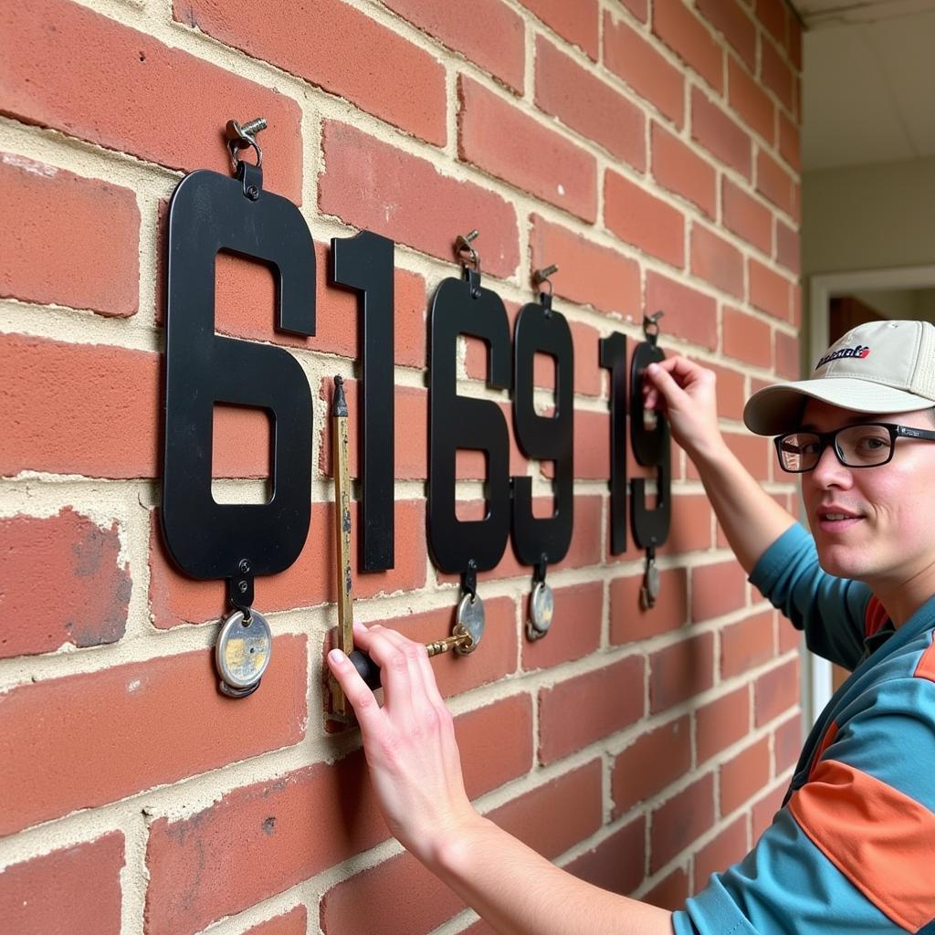 Installing Big Metal House Numbers on a Brick Wall