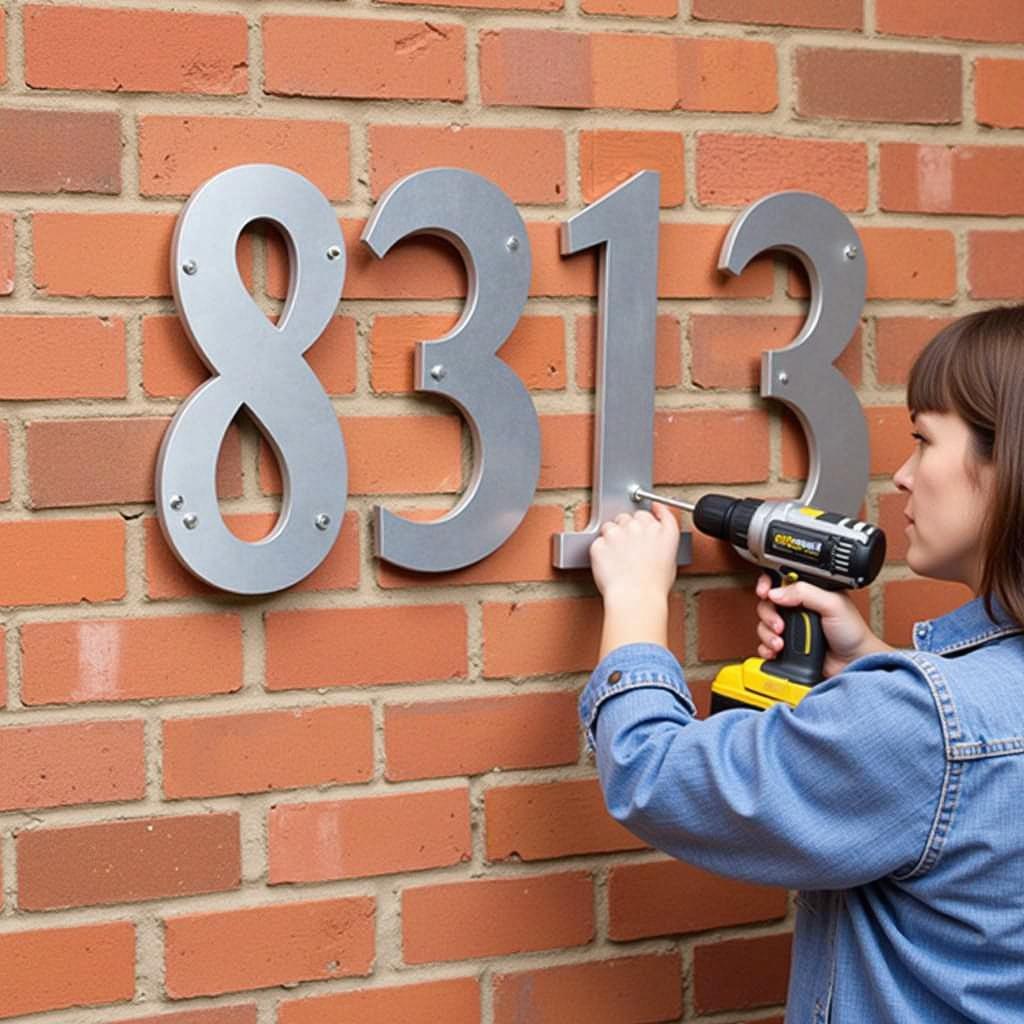 Installing Metal House Numbers on a Brick Wall